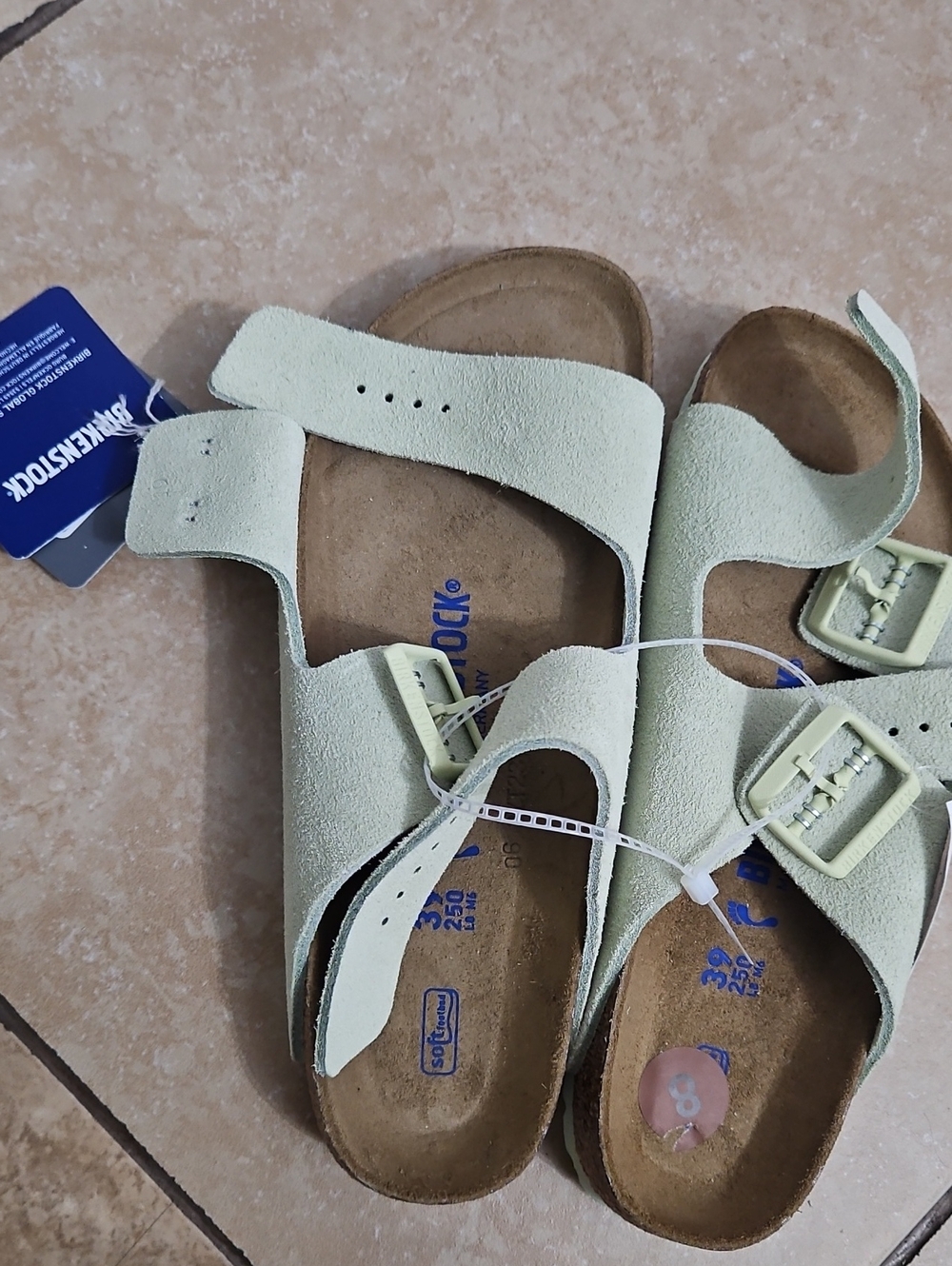 Birkenstock Arizona Suede Double Strap Sandals - Light Sage SIZE 39